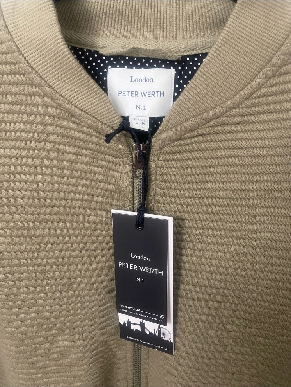 London Peter Werth Men's Olive Ribbed Zip Jacket Size L